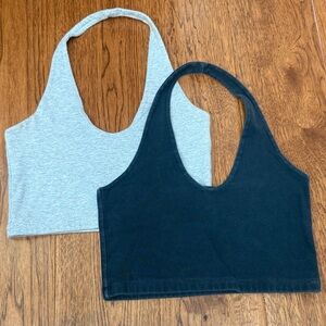 Brandy Melville Gray and Navy Halter Crop Tops